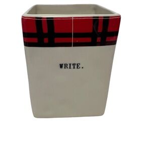 Rae Dunn Artisan Collection Pencil Holder Ceramic Write Buffalo Plaid Border